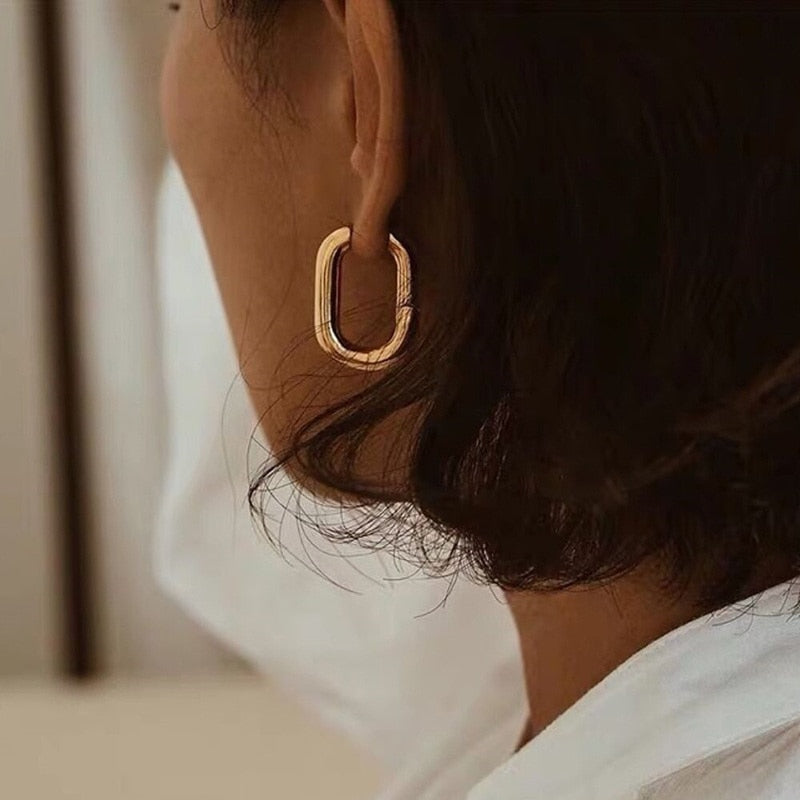 2025 New Classic Copper Alloy Smooth Metal Hoop Earrings For Woman Fashion Korean Jewelry Temperament  Daily Wear earrings