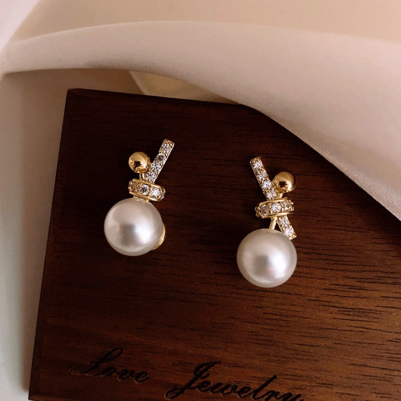 Cute Korean Earrings Heart Bling Zircon Stone Rose Gold Color Stud Earring for Women Fashion Jewelry 2025 New Gift